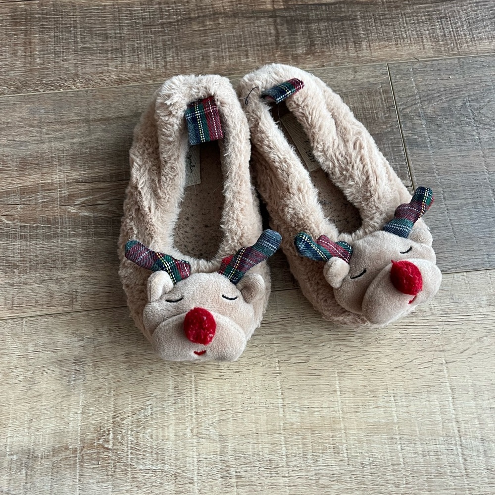 Zara Kids Slippers with Reindeer Design - Brown and Red